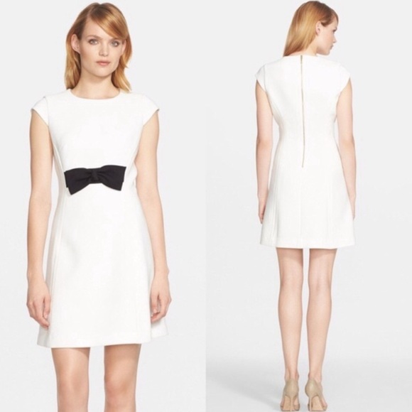 Kate Spade Stretch Crepe Bow Dress Size 6 White with Black Bow - Picture 2 of 16